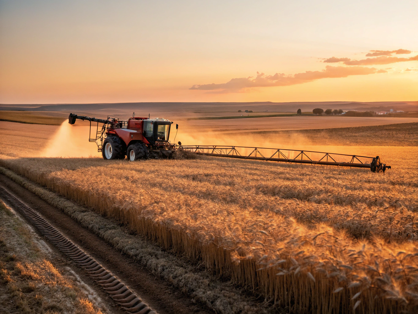 Agricultural tractor spray equipment operating in expansive crop fields