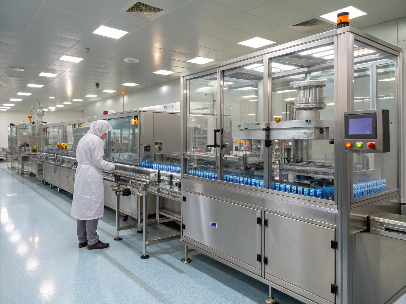 Automated chemical packaging and bottle-filling conveyor system